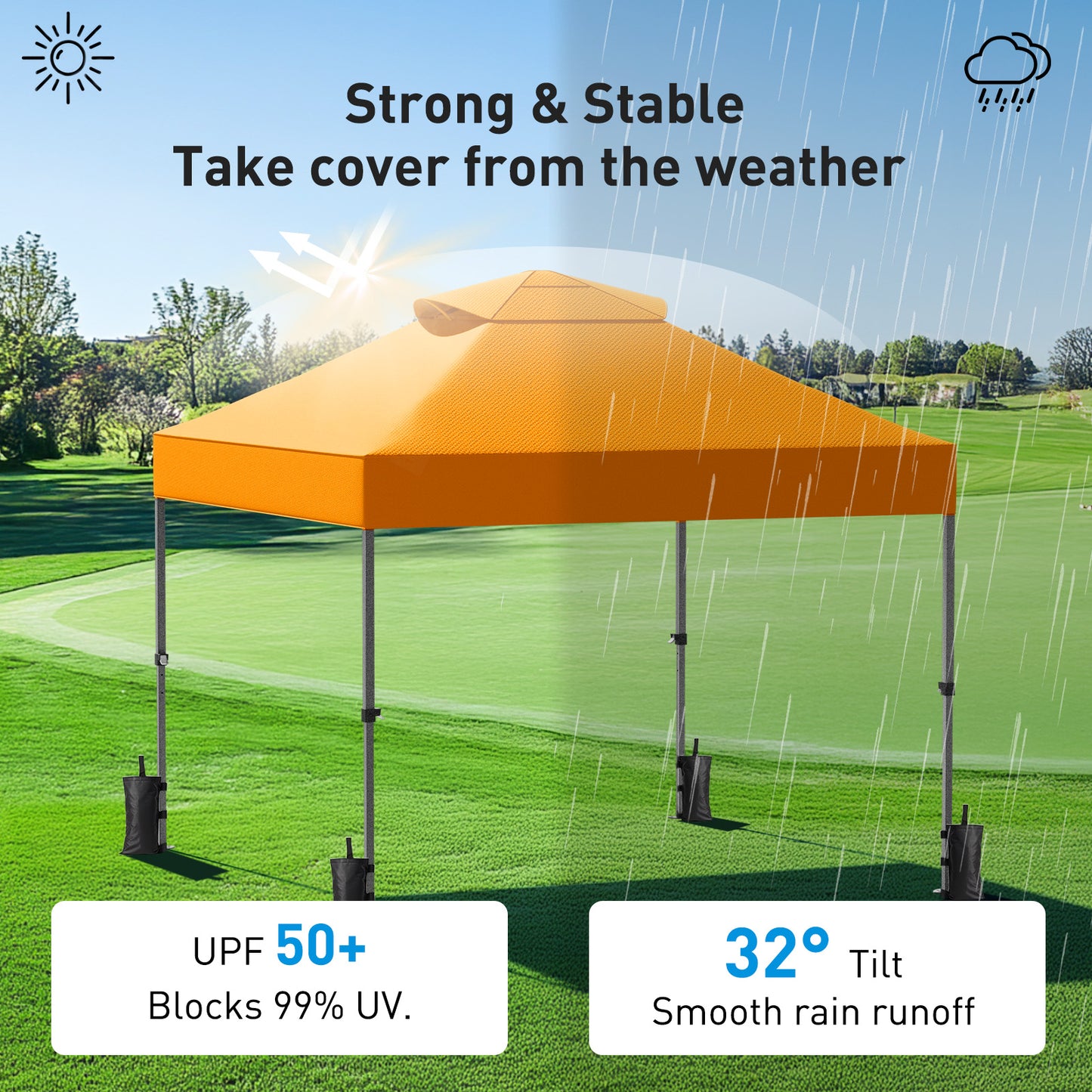 CHITOOMA 10 x 10ft Pop up Canopy Tent, Instant Outdoor Shelter Easy Portable Straight Leg Canopy Tent, Orange
