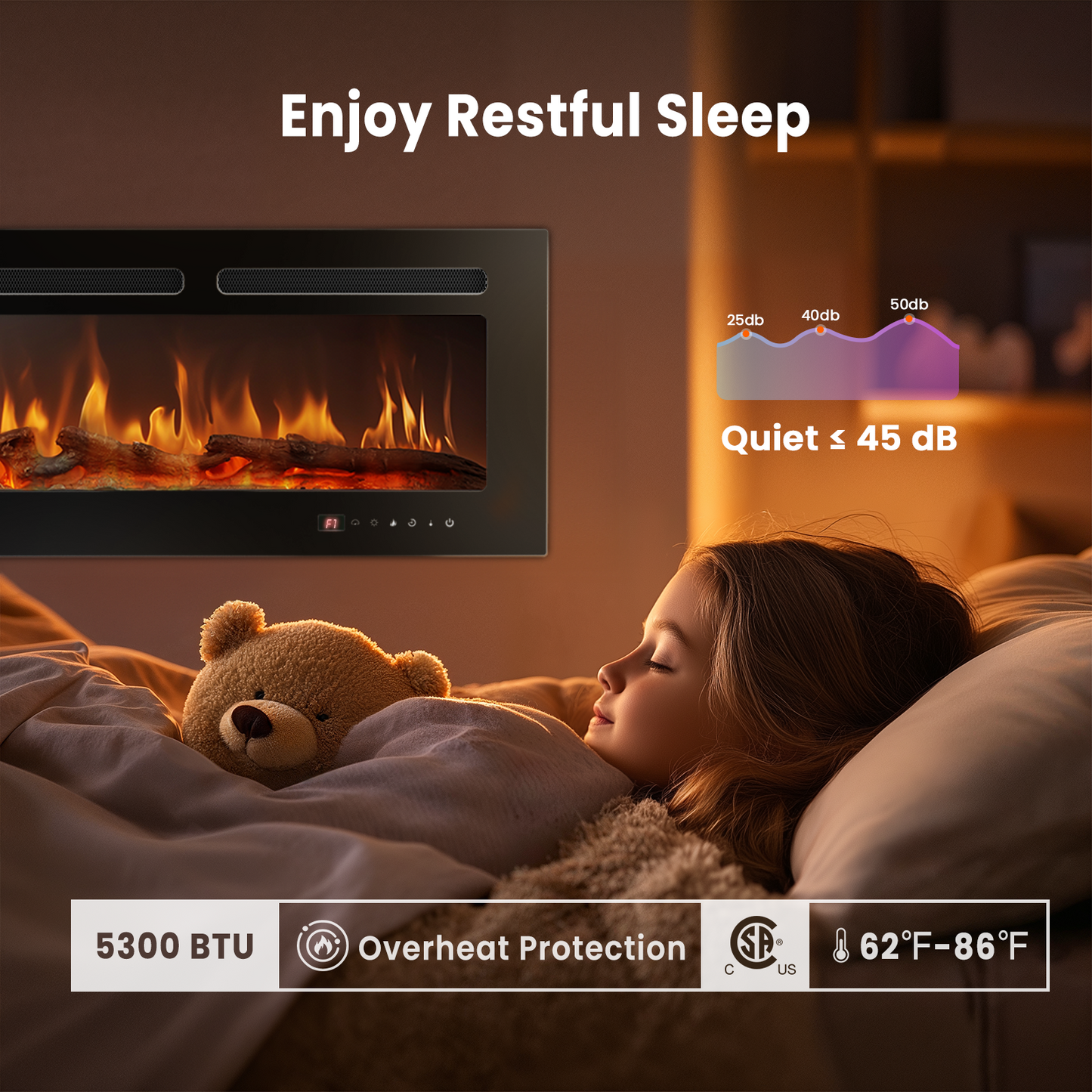 50 inch Wall Mounted Electric Fireplace Indoor Recessed Fireplace Heater with Touch Screen, Timer, Adjustable Flame Color and Speed