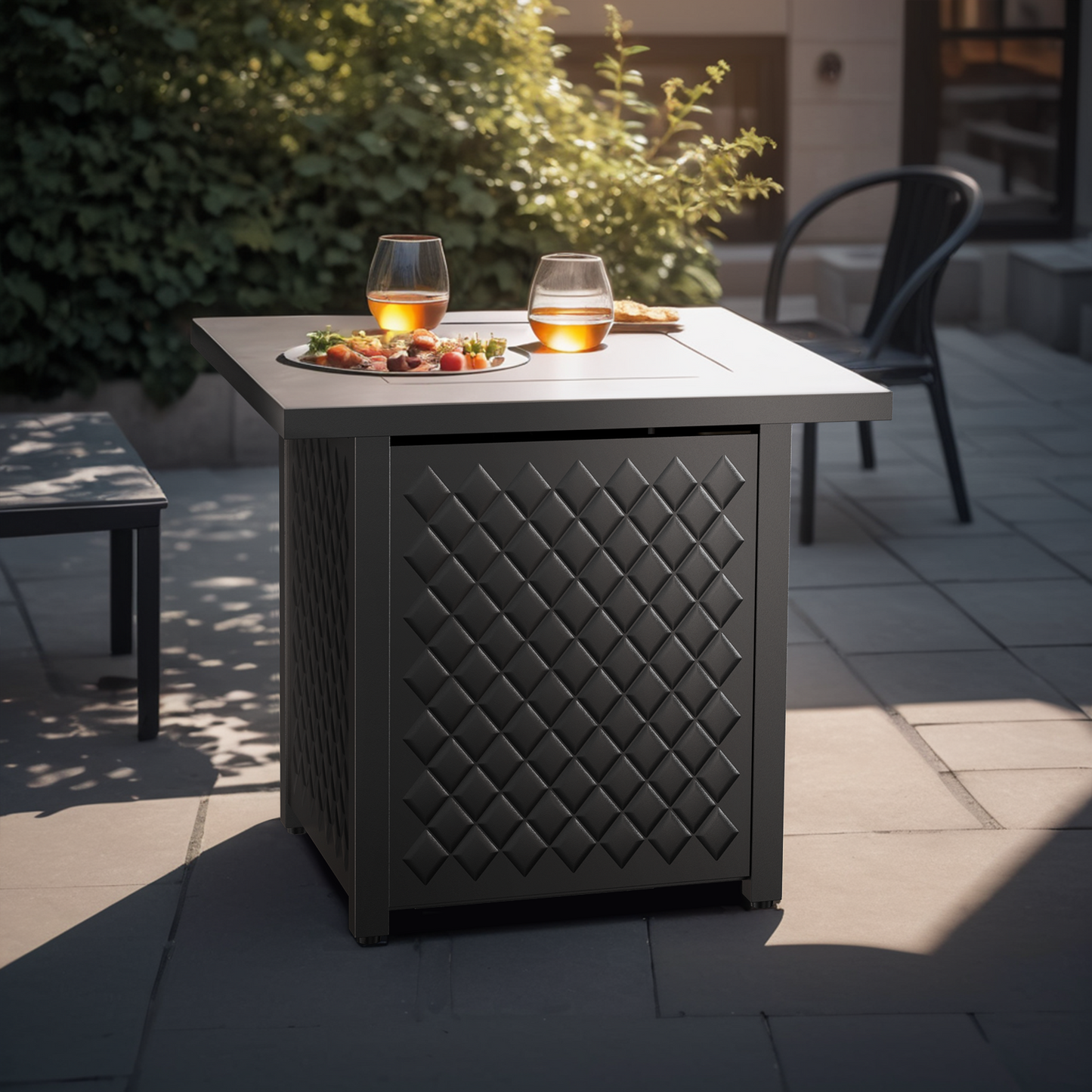 28" Propane Fire Pit Table with Lid and Rock, 60,000 BTU Gas Fire Pit for Outside Patio Garden Party