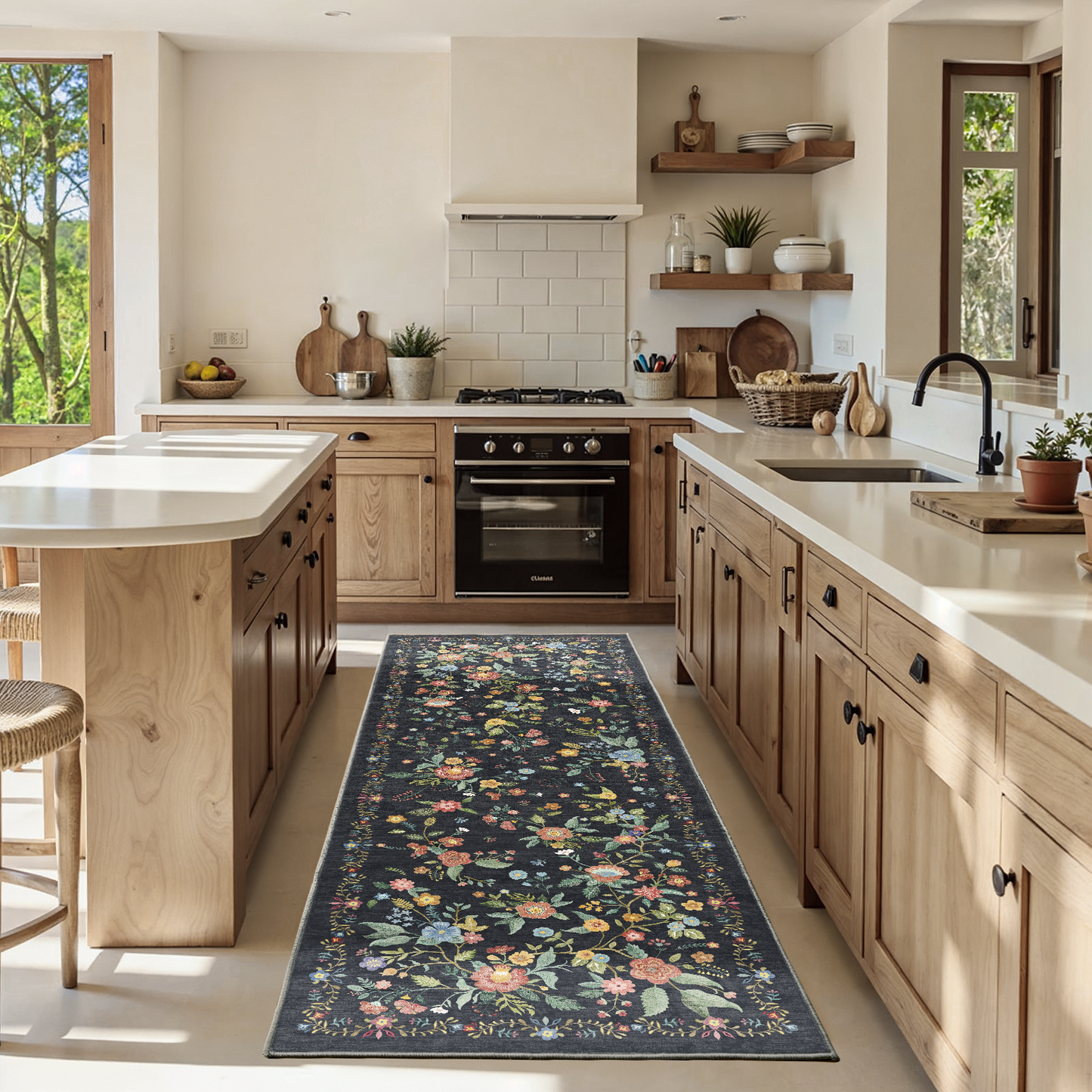 2.6'x8' Boho Runner Rug for Hallway, Machine Washable Stain Resistant Non-Shed Carpet, Runner Rug with Non-Slip Backing for Kitchen, Entryway, Bedroom, Laundry, Bathroom