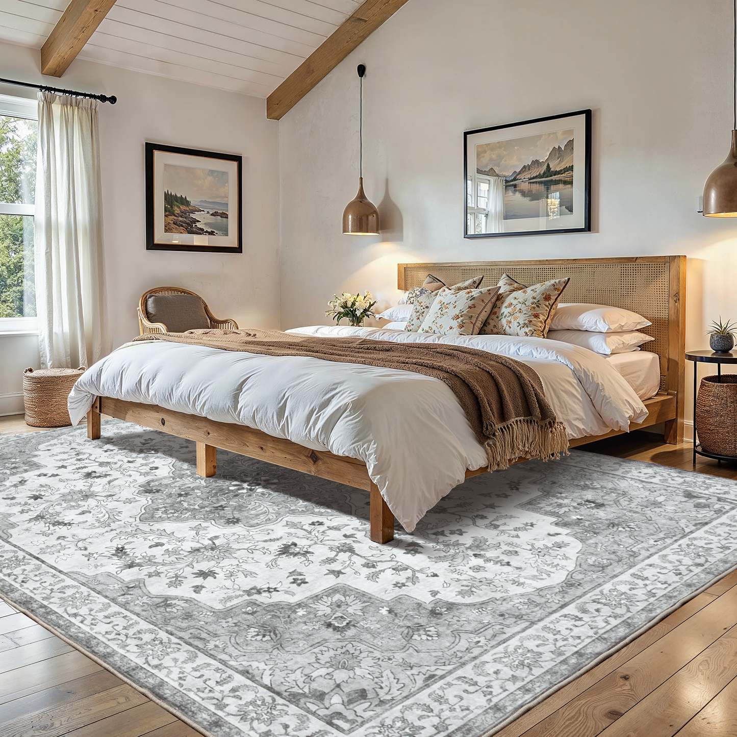 8'x10' Machine-washable Area Rugs for Living Room, Boho Area Rugs with Non-Slip Backing, Stain Resistant Non-Shed Carpet for Bedroom, Dining Room, Dorm, Office