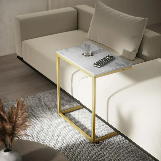 C-Shaped End Table Sofa Side Table for Couch Slide Under, White