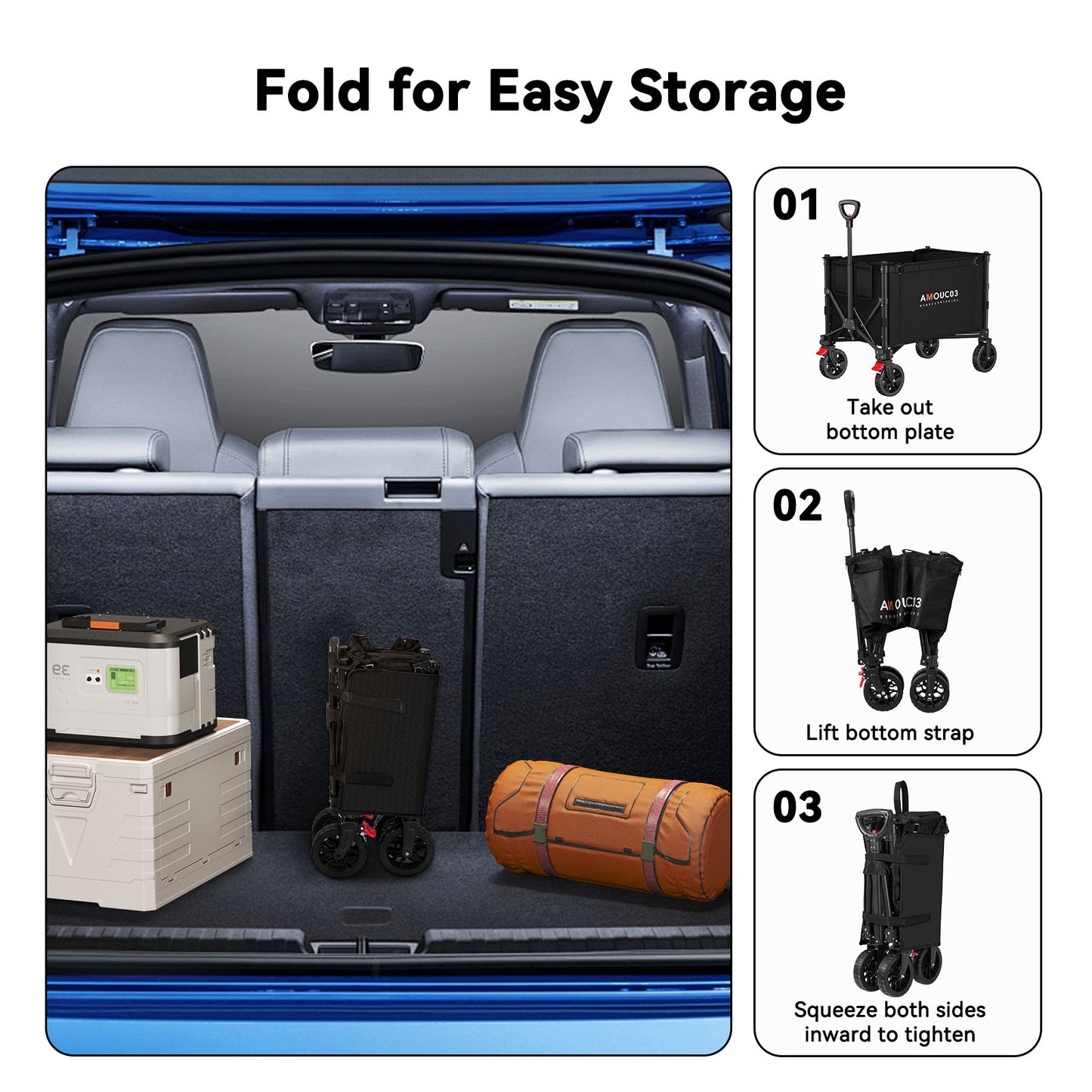 Foldable Wagon with Expandable Storage Space & Locking Front Wheels, Portable Collapsible Wagon Cart with 2 Cup Holder for Groceries, Camping, Shopping, Garden, Beach
