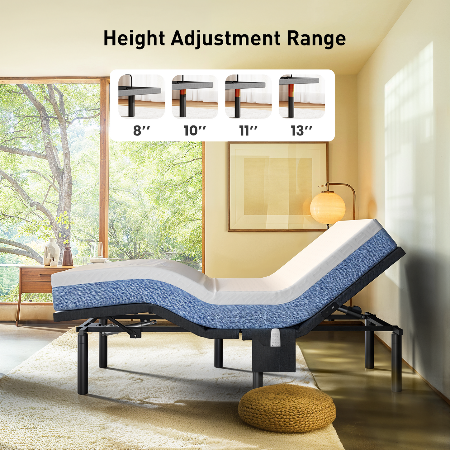 CHITOOMA Adjustable Bed Frame Queen with Wireless Remote Control, Adjustable Bed Base with Bed Nightlight and 2 USB Ports