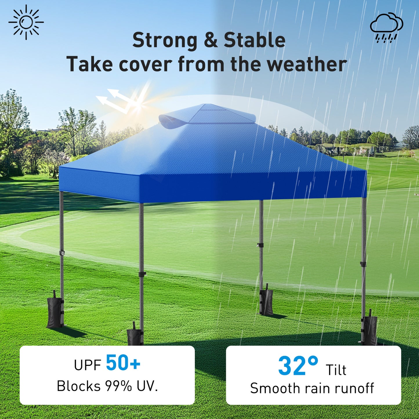 CHITOOMA 10 x 10ft Pop up Canopy Tent, Instant Outdoor Shelter Easy Portable Straight Leg Canopy Tent, Blue