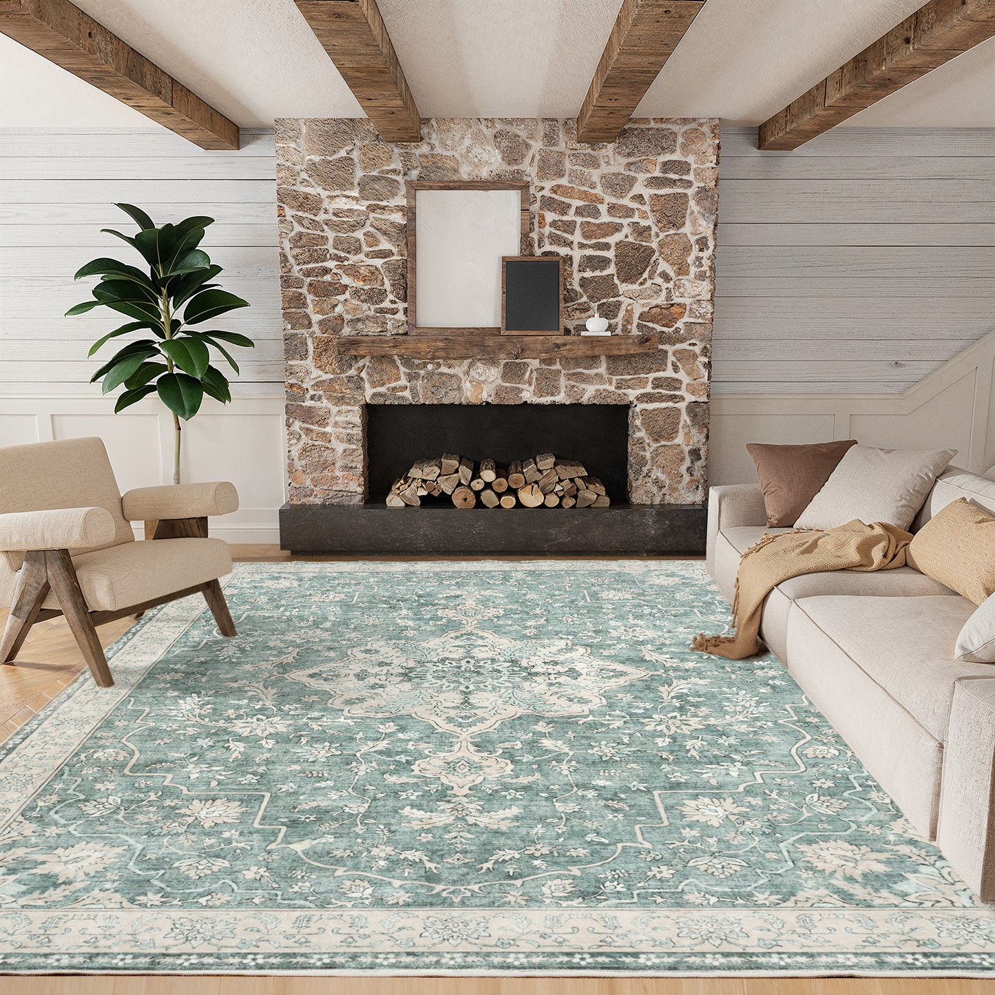 8'x10' Boho Area Rugs for Living Room, Machine Washable Area Rug with Non-Slip Backing, Stain Resistant Non-Shed Carpet for Bedroom, Dining Room, Dorm, Office