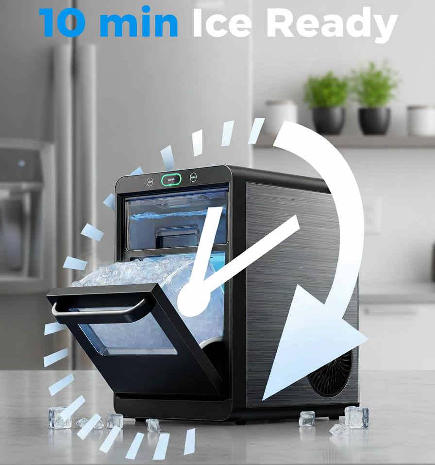Philergo Nugget Ice Maker Countertop, 44Lbs/24H, Self-Cleaning Pellet Ice Machine with Ice Scoop and Basket, 10-15 Minute Ice Making for Home/Kitchen/Office, Black