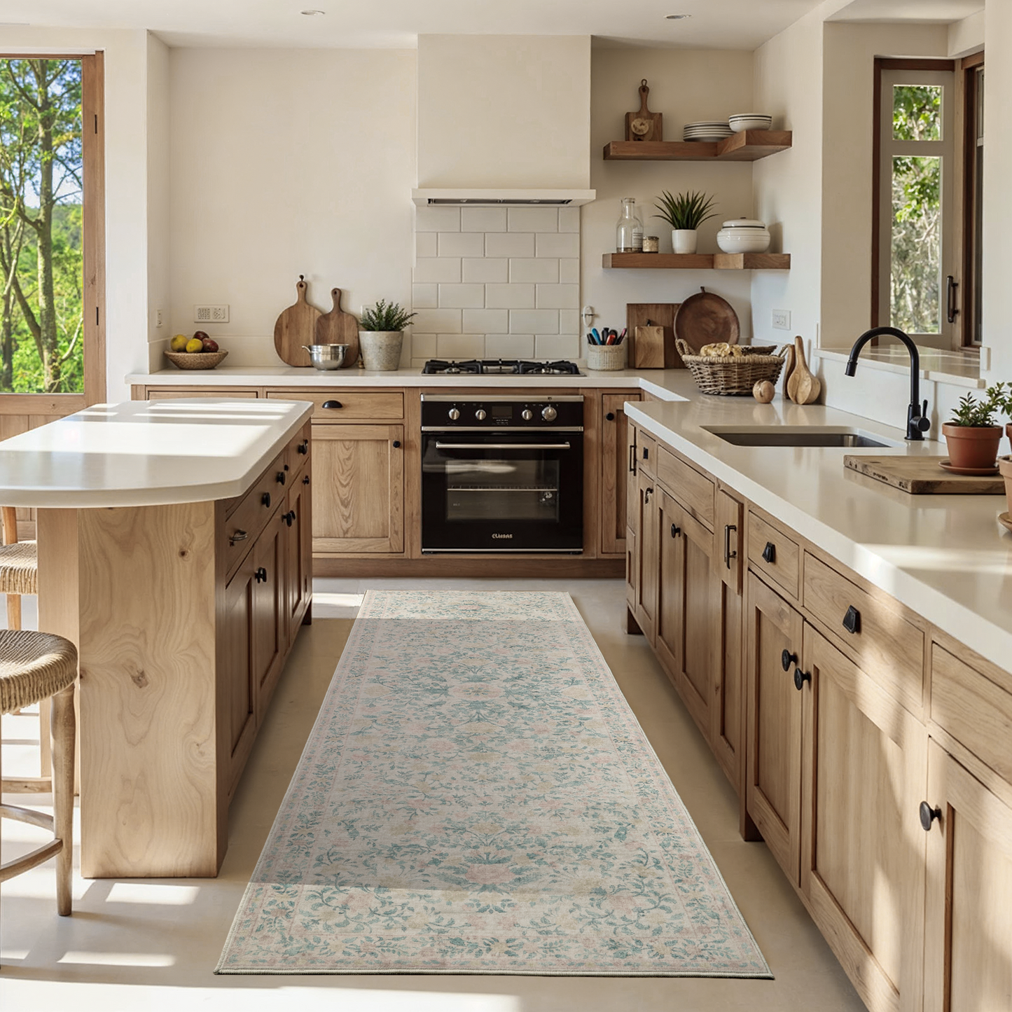 2.6'x8' Boho Runner Rug for Hallway, Machine Washable Stain Resistant Non-Shed Carpet, Runner Rug with Non-Slip Backing for Kitchen, Entryway, Bedroom, Laundry, Bathroom