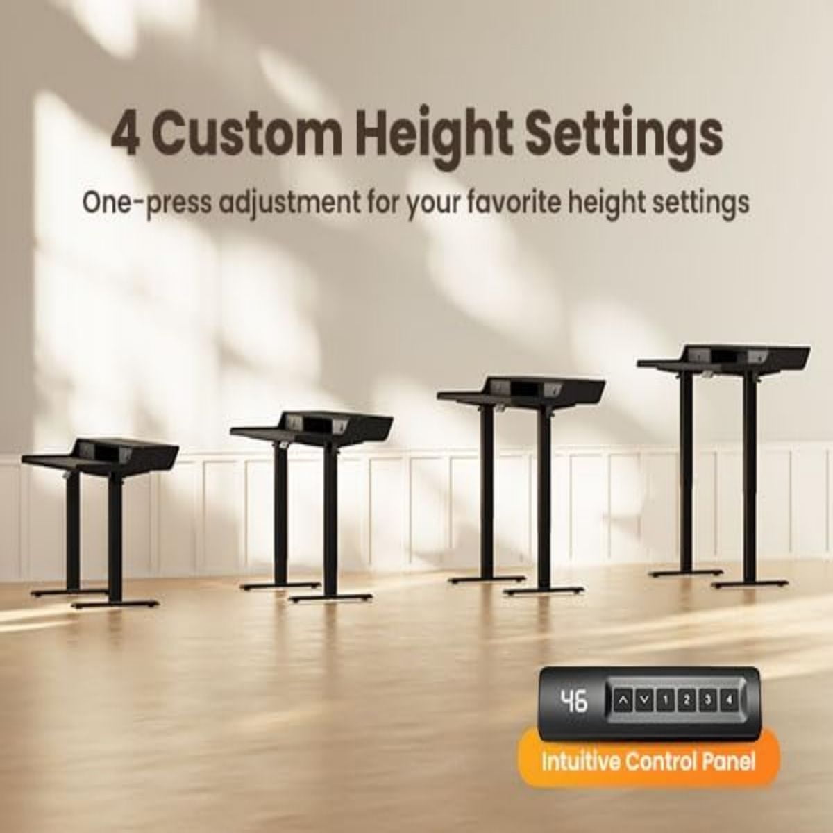 Electric Standing Desk with Drawers, 48" x 24" Gaming Desk with Monitor Stand, Black