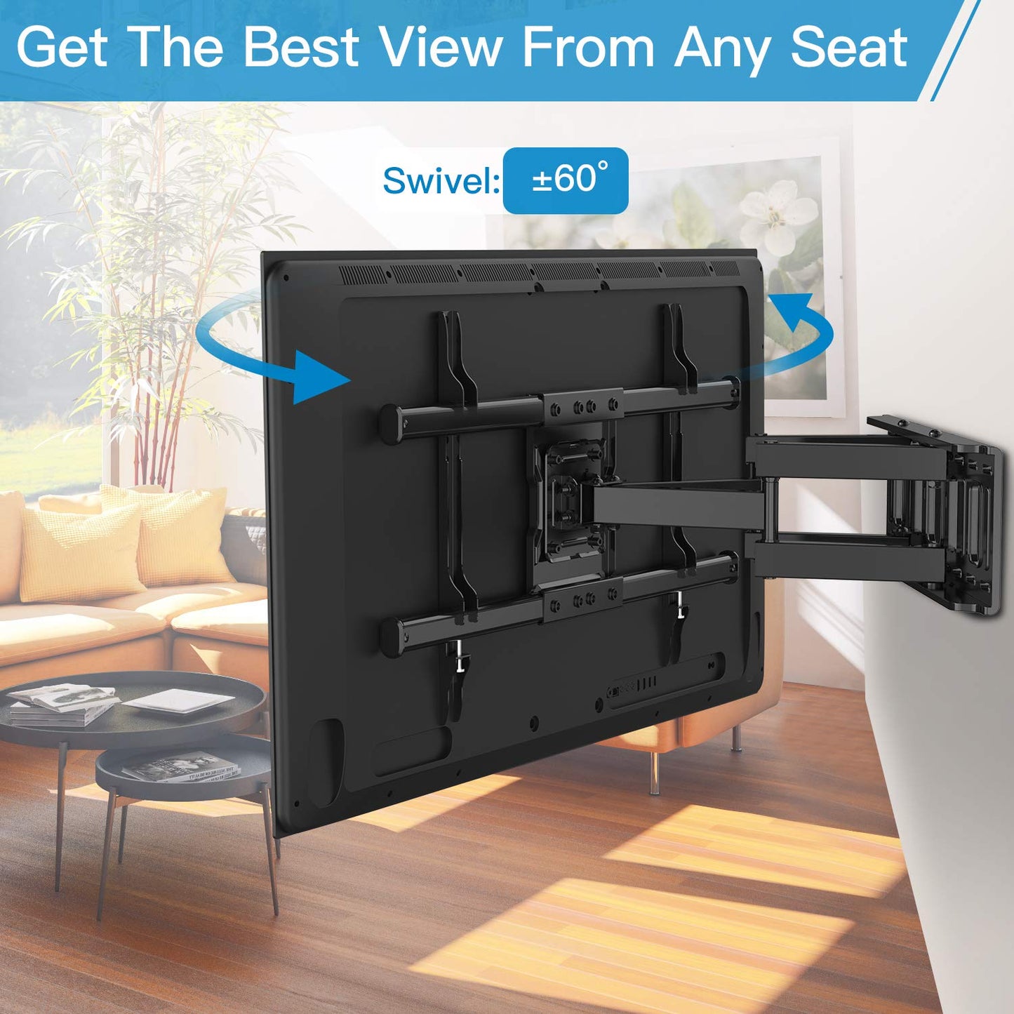 MountFTV Full Motion Dual Articulating Arms Extension Rotation Tilt TV Wall Mount for 37-75 inch LED LCD OLED 4K Flat Curved TV, Max 600x400mm, Holds up to 132 lbs