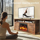 Electric Fireplace TV Stand for 70/65/60/55 Inch TVs, Farmhouse Entertainment Center with 23" Electric Fireplace with Storage, Adjustable Led Flame, Gray