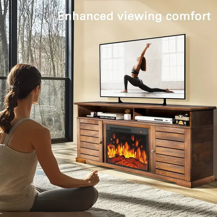 Electric Fireplace TV Stand for 70/65/60/55 Inch TVs, Farmhouse Entertainment Center with 23" Electric Fireplace with Storage, Adjustable Led Flame, Gray