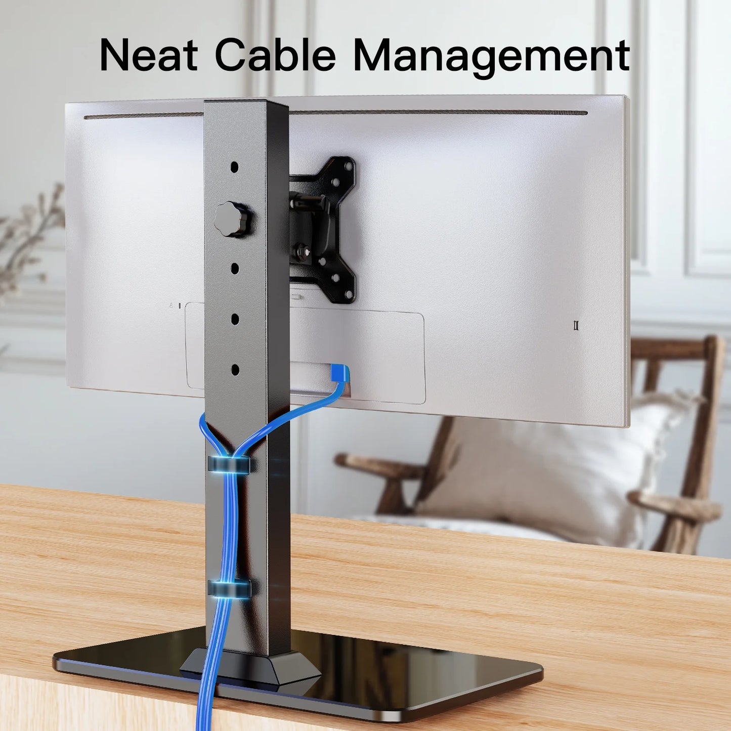 MountFTV Monitor Stand for 13-34 inch Screen, 5 Height Adjustable, Swivel Desk Monitor Stand Riser, Holds up to 44lbs