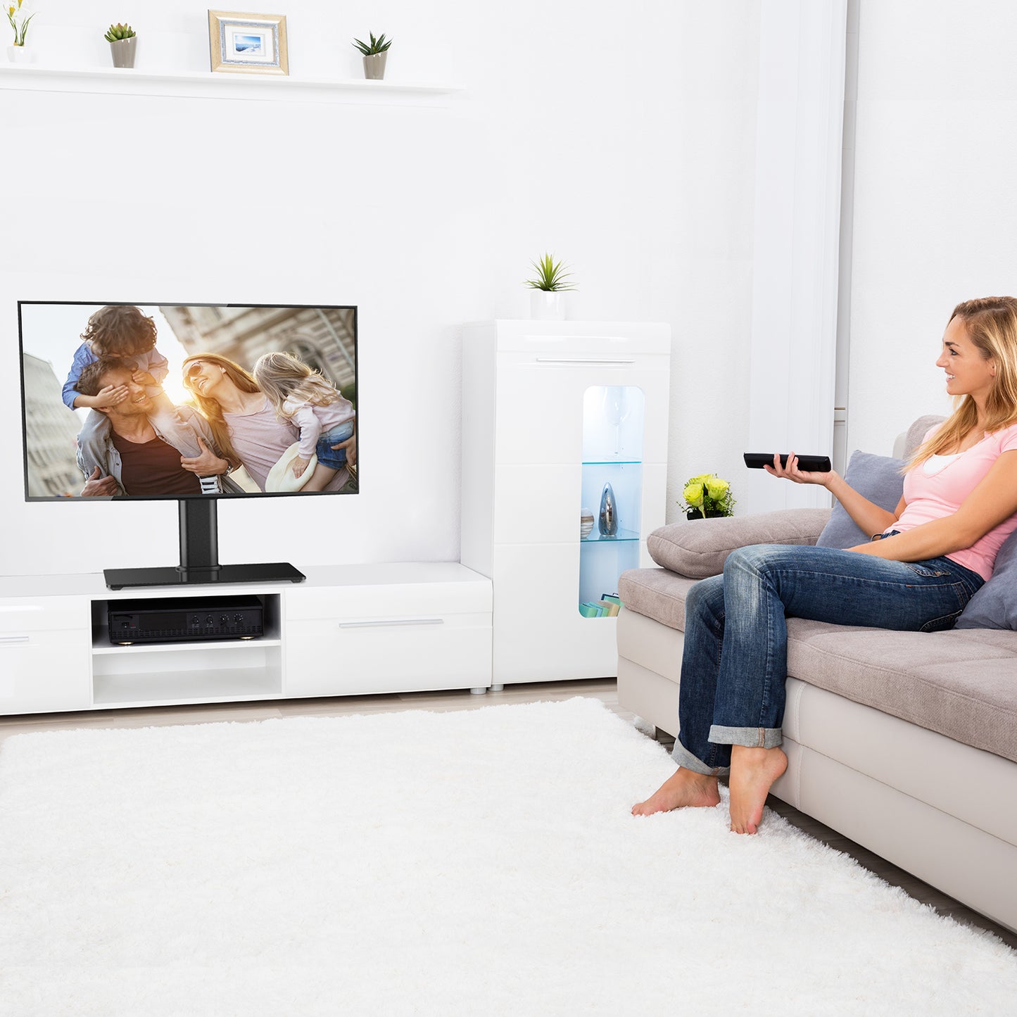 PERLESMITH Swivel Universal TV Stand for 19-39" TVs/Monitor/PC Height Adjustable with Tempered Glass Base Max 200x200
