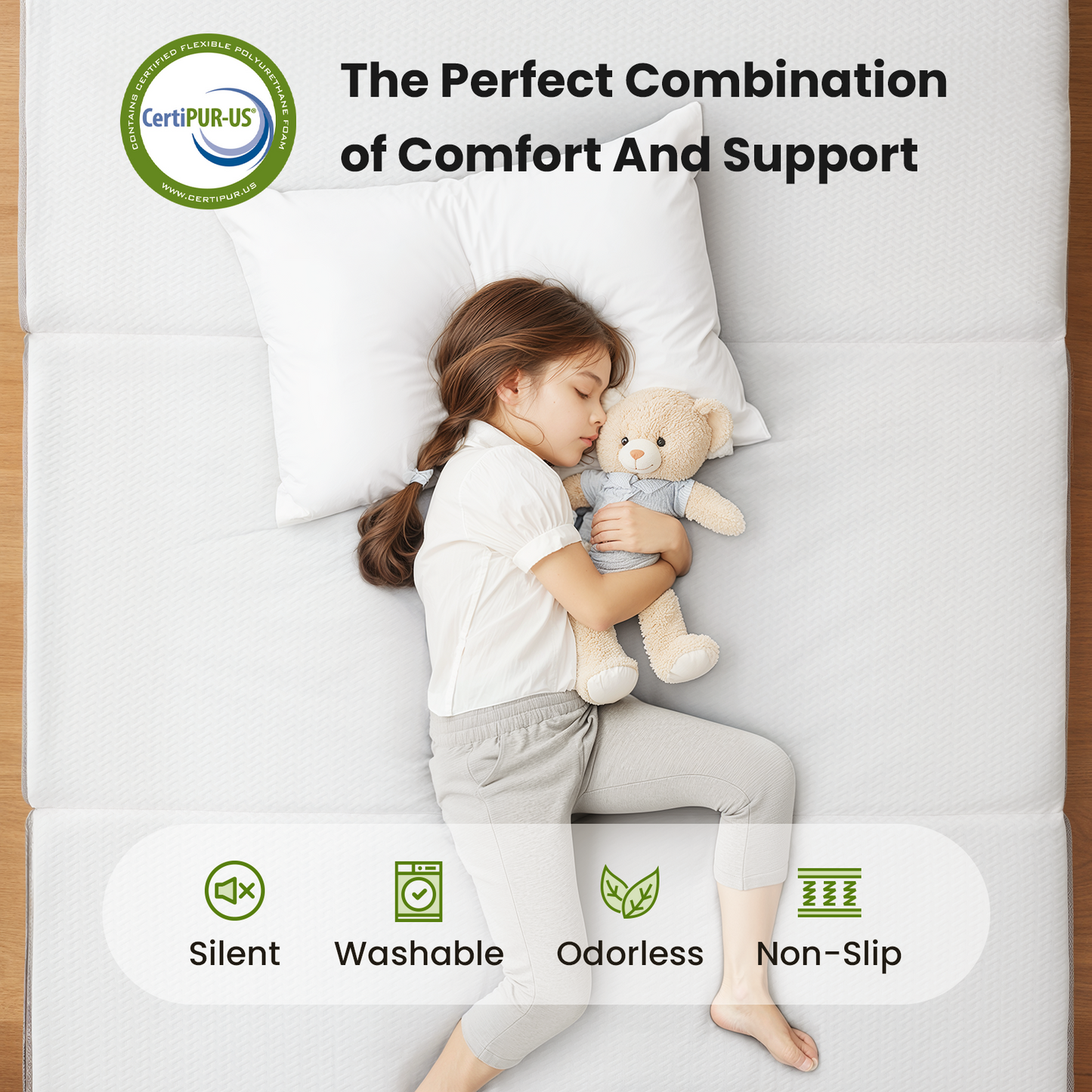 CHITOOMA 4 inch Tri Folding Memory Foam Mattresses with Removable & Washable Cover, Twin