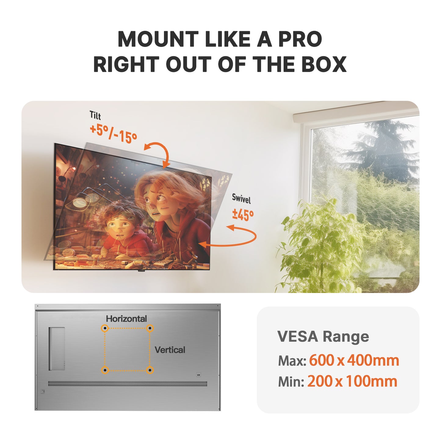 MountFTV Full Motion TV Wall Mount for 37-85 inch LED LCD OLED TVs, Dual Articulating Extension Arms Swivel TV Mount Wall Bracket, 600x400mm, Holds up to 132lbs