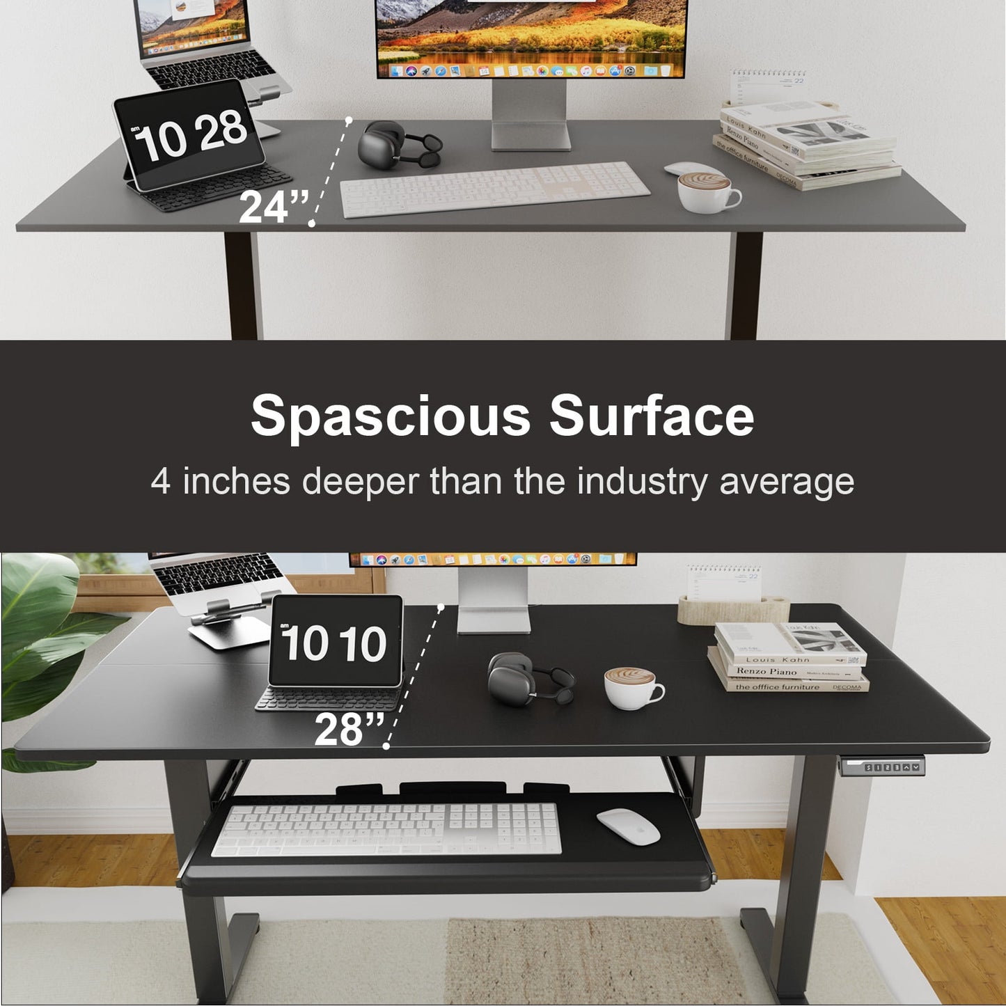 Electric Standing Desk with Keyboard Tray, 48" x 24" Adjustable Height Sit Stand Up Desk, Home Office Desk Computer Workstation, Vintage Black