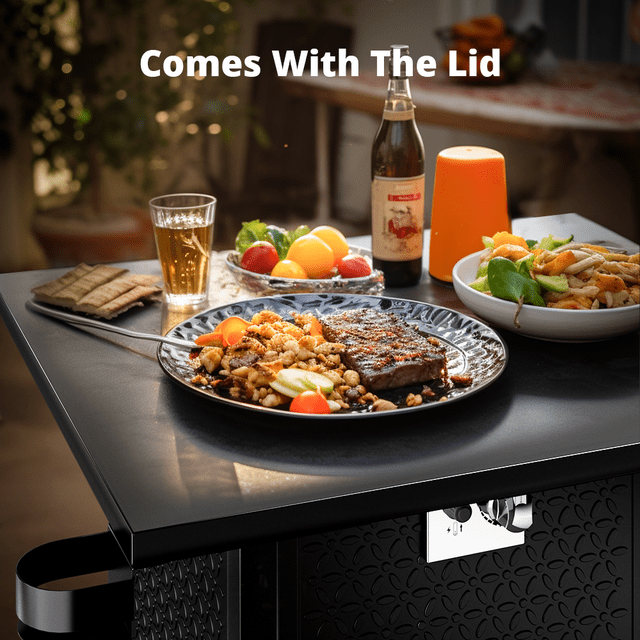 28" Gas Fire Pits for Outside 50,000 BTU Propane Fire Pit Table with Lid and Lava Rock, Black - Walmart.com