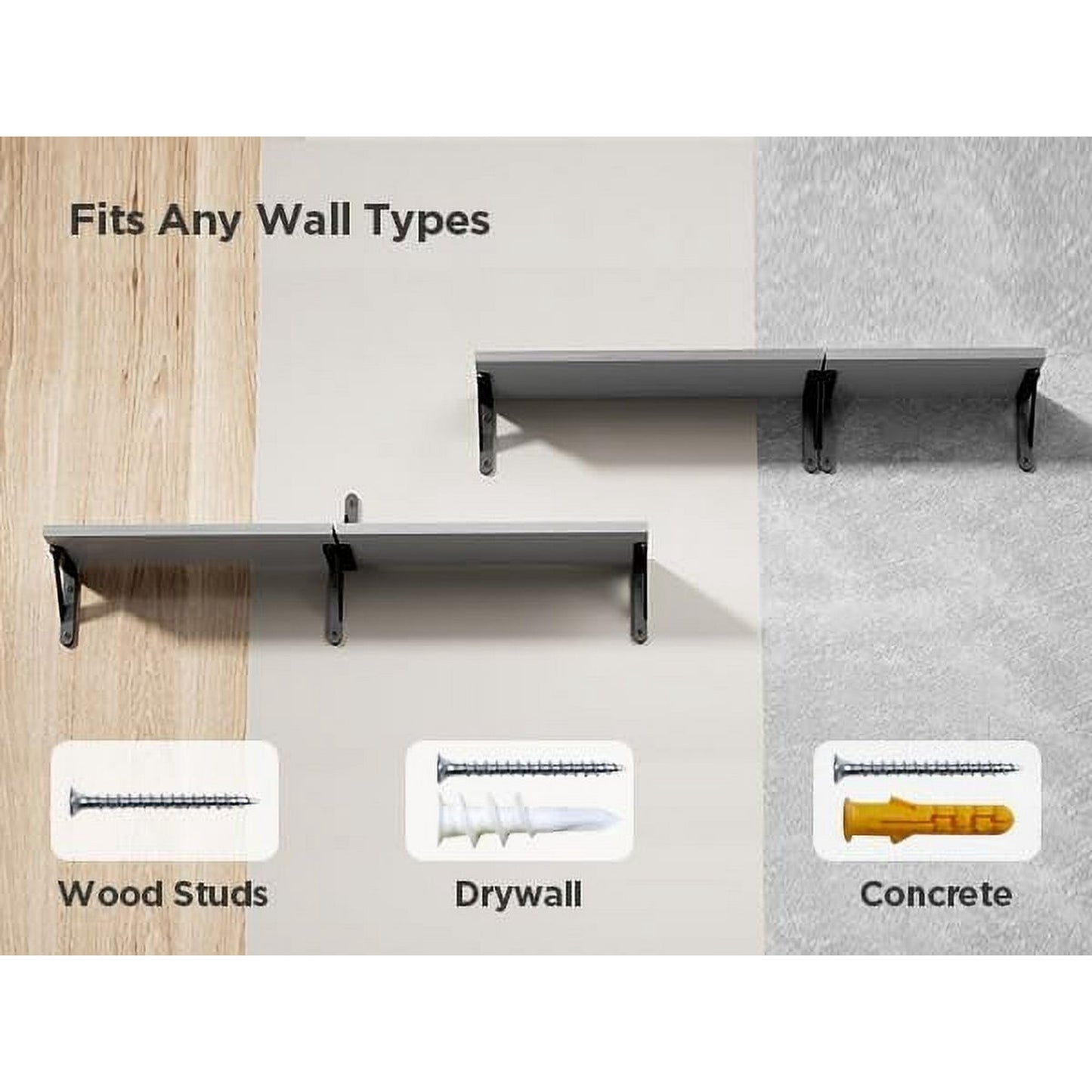 Floating Shelves Wall Mounted 4 Set,Wood Shelves for Wall Decor, Rustic Storage Shelf, Wall Shelves for Bedroom, Bathroom, Living Room, Kitchen, Office,Gray