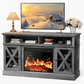 CHITOOMA Electric Fireplace TV Stand for 65 inch TVs Farmhouse TV Console with 23″ Fireplace, Gray