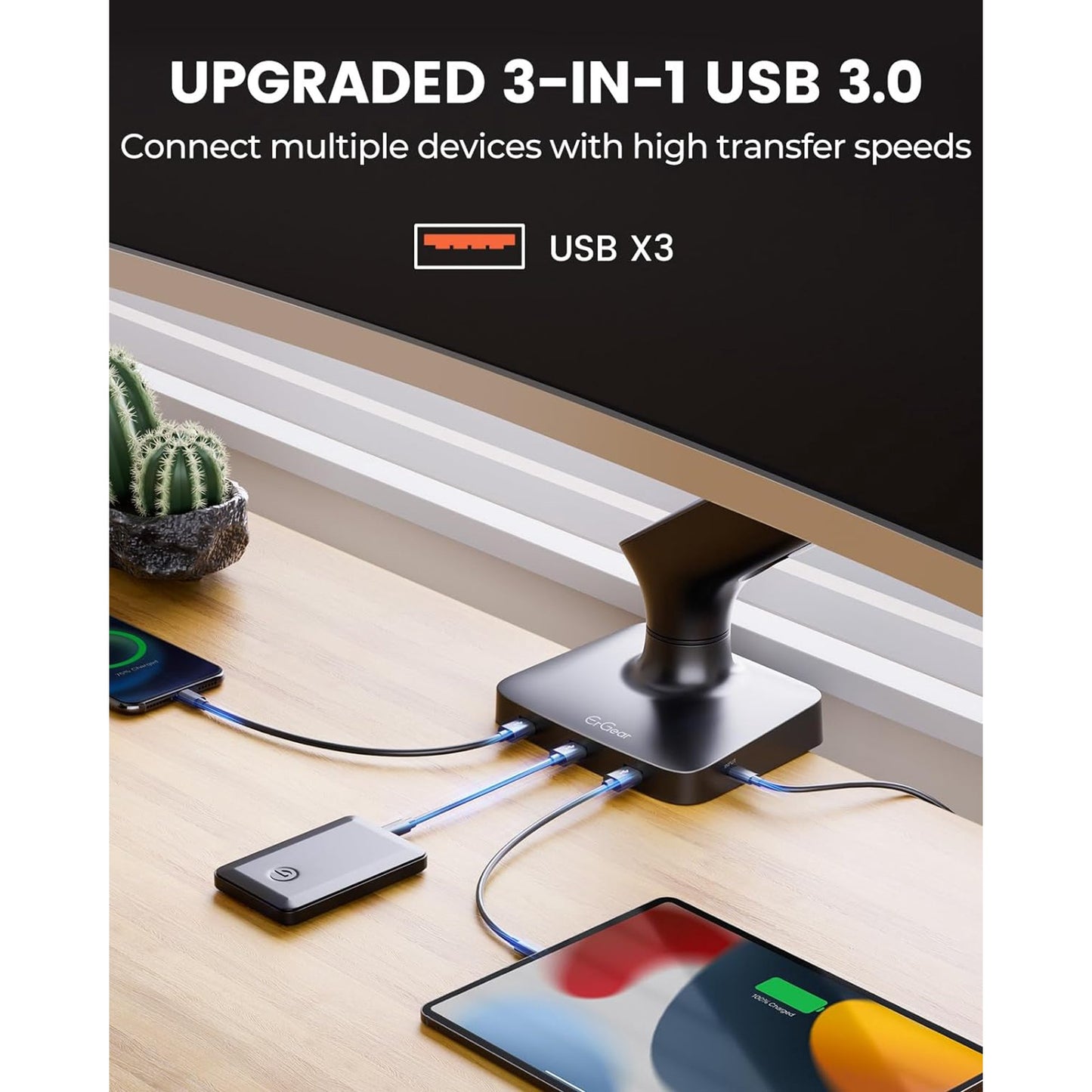 Swivel Ultrawide Curved Monitor Arm - Upgraded Sturdy Desk Mount with USB Hub, Vesa Mount Holds up to 24 lbs