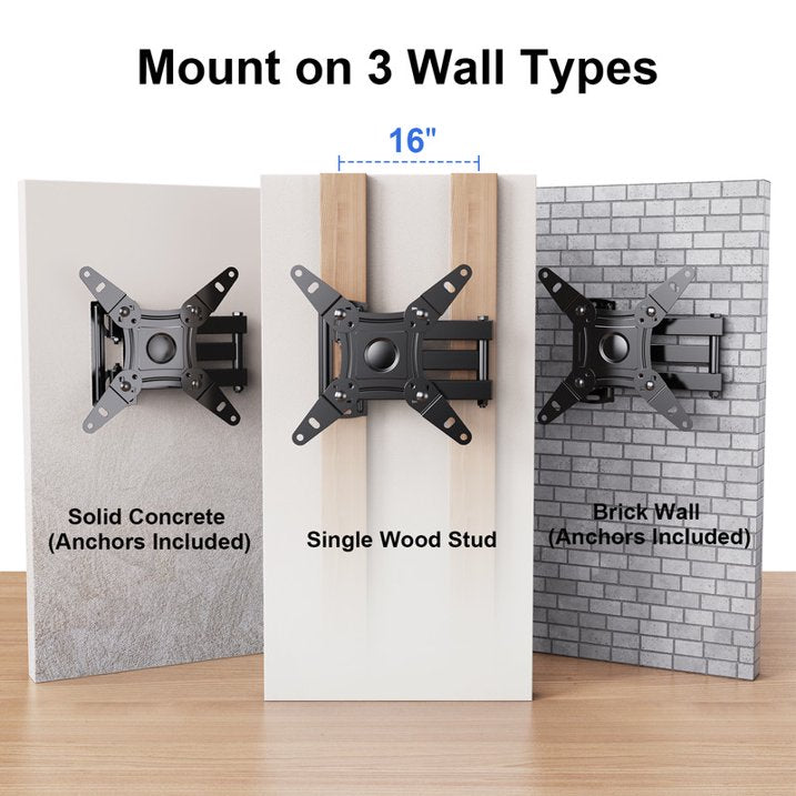 MountFTV Full Motion TV Wall Mount for 13-42 inch TVs Bracket Rotation Monitor with Articulating Arms, Holds Up to 44 lbs