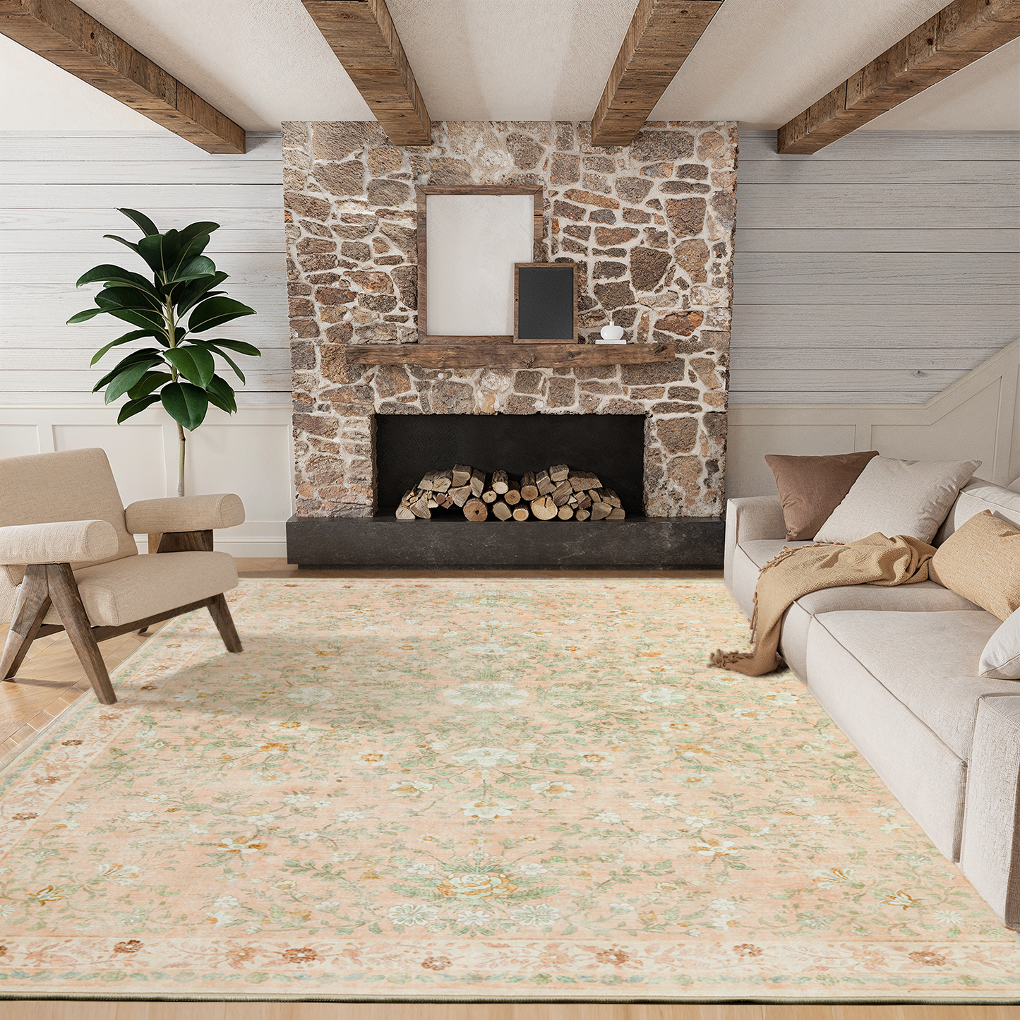 8'x10' Boho Area Rugs for Living Room, Machine Washable Area Rug with Non-Slip Backing, Stain Resistant Non-Shed Carpet for Bedroom, Dining Room, Dorm, Office