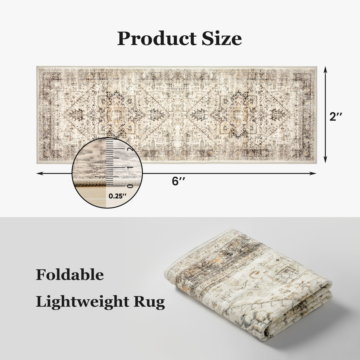 2'x6' Washable Runner Rug with Non-Slip Backing for Hallway, Kitchen, Entryway, Bedroom, Laundry, Bathroom