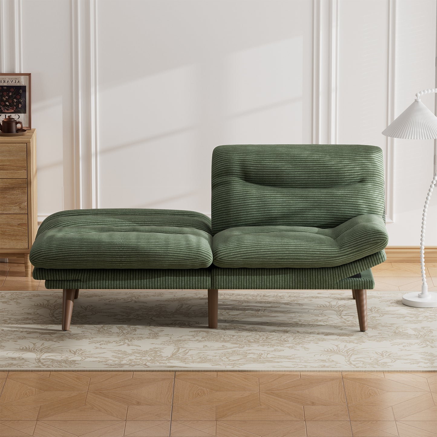 CHITOOMA 66'' Futon Sofa Bed, Green Corduroy Memory Foam Futon Sleeper Sofa Loveseat Convertible Couch Bed for Small Compact Living Spaces,Apartment