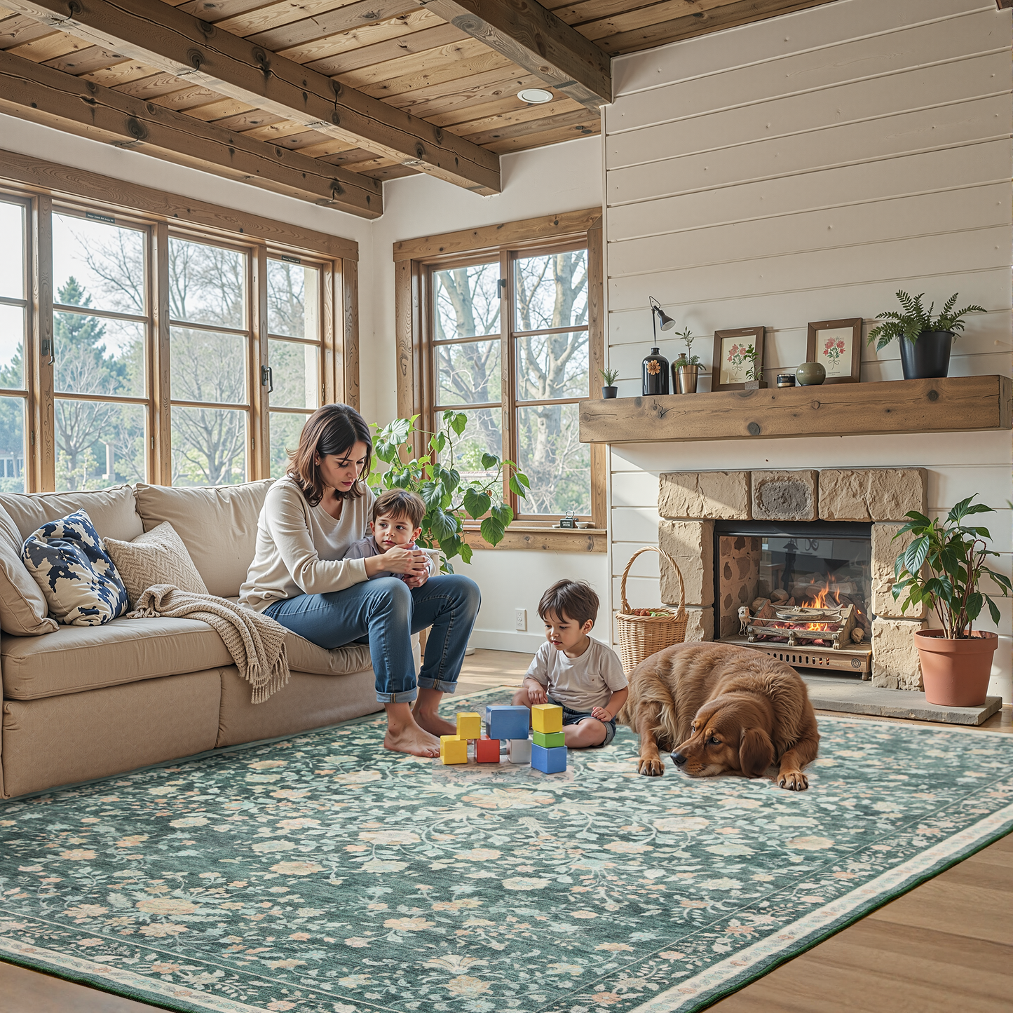 5'x7' Boho Area Rugs for Living Room, Machine Washable Stain Resistant Non-Shed Carpet, Area Rug with Non-Slip Backing for Bedroom, Dining Room, Dorm, Office