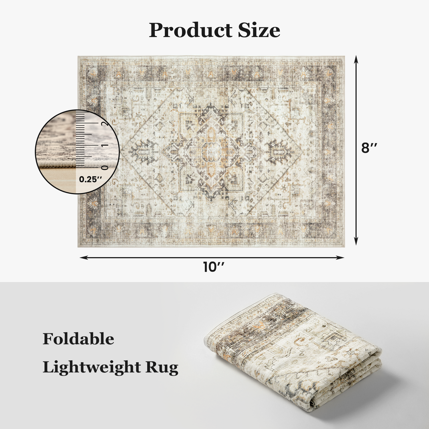 8'x10' Washable Area Rug with Non-Slip Backing for Living Room, Bedroom, Dining Room, Dorm, Office