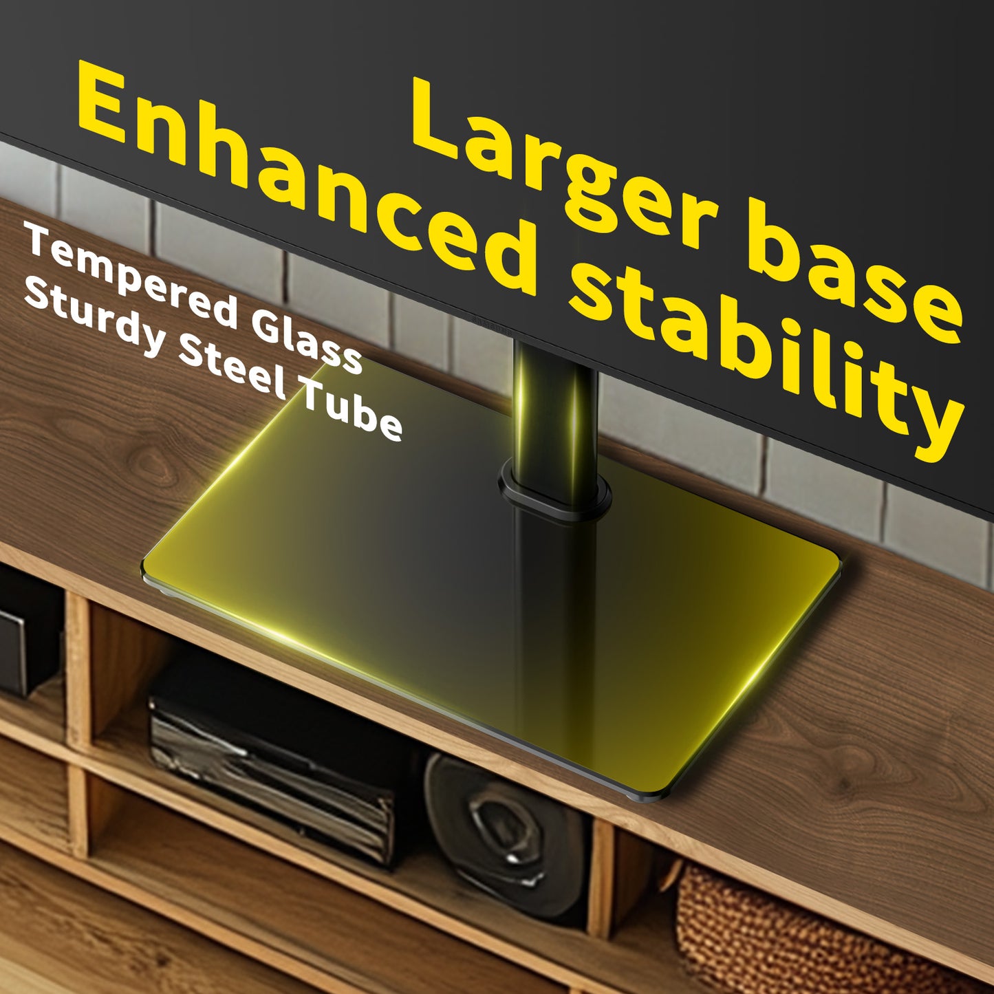 MountFTV Swivel Universal TV Stand Mount TV Stand for 27"-75" TVs Adjustable Height Table Top TV Stand Base Glass with Tray,Hold up to 100Lbs,Max 600x400mm