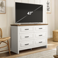 Farmhouse 6 Drawer Dresser for Bedroom, 47.2" Wide Double Dresser with Large Drawers, Wooden Chest of Drawers for Living Room, Hallway, Entryway, Nursery Room, White & Brown