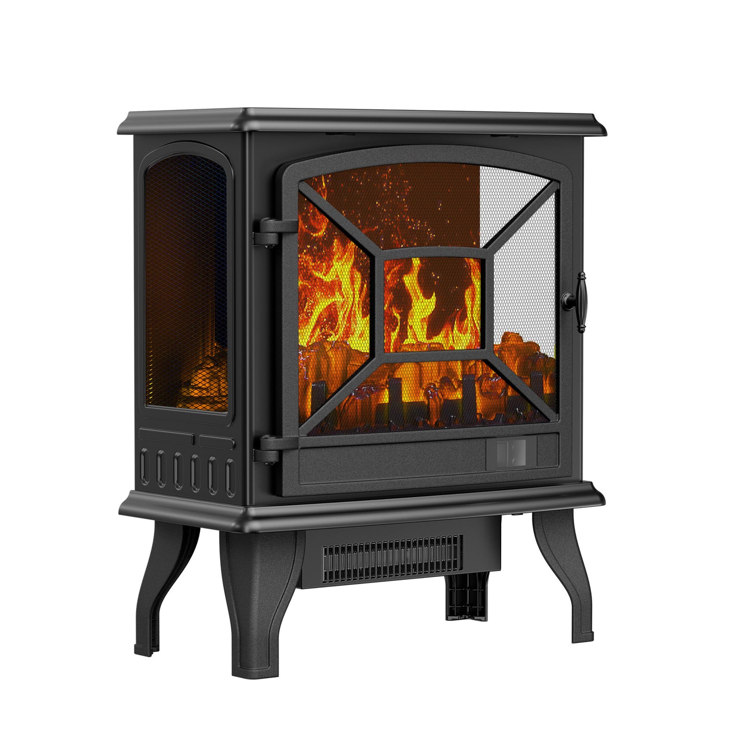 24'' Freestanding Electric Fireplace Heater Stove Portable Infrared Fireplace for Indoor, W/ Remote, Thermostat, 3 Variable Flame