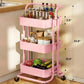3-Tier Metal Rolling Cart Utility Cart Storage Cart with Lockable Wheels for Kitchen Bathroom Office(Pink)