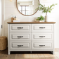 Farmhouse 6 Drawer Dresser for Bedroom, 47.2" Wide Double Dresser with Large Drawers, Wooden Chest of Drawers for Living Room, Hallway, Entryway, Nursery Room, White & Brown