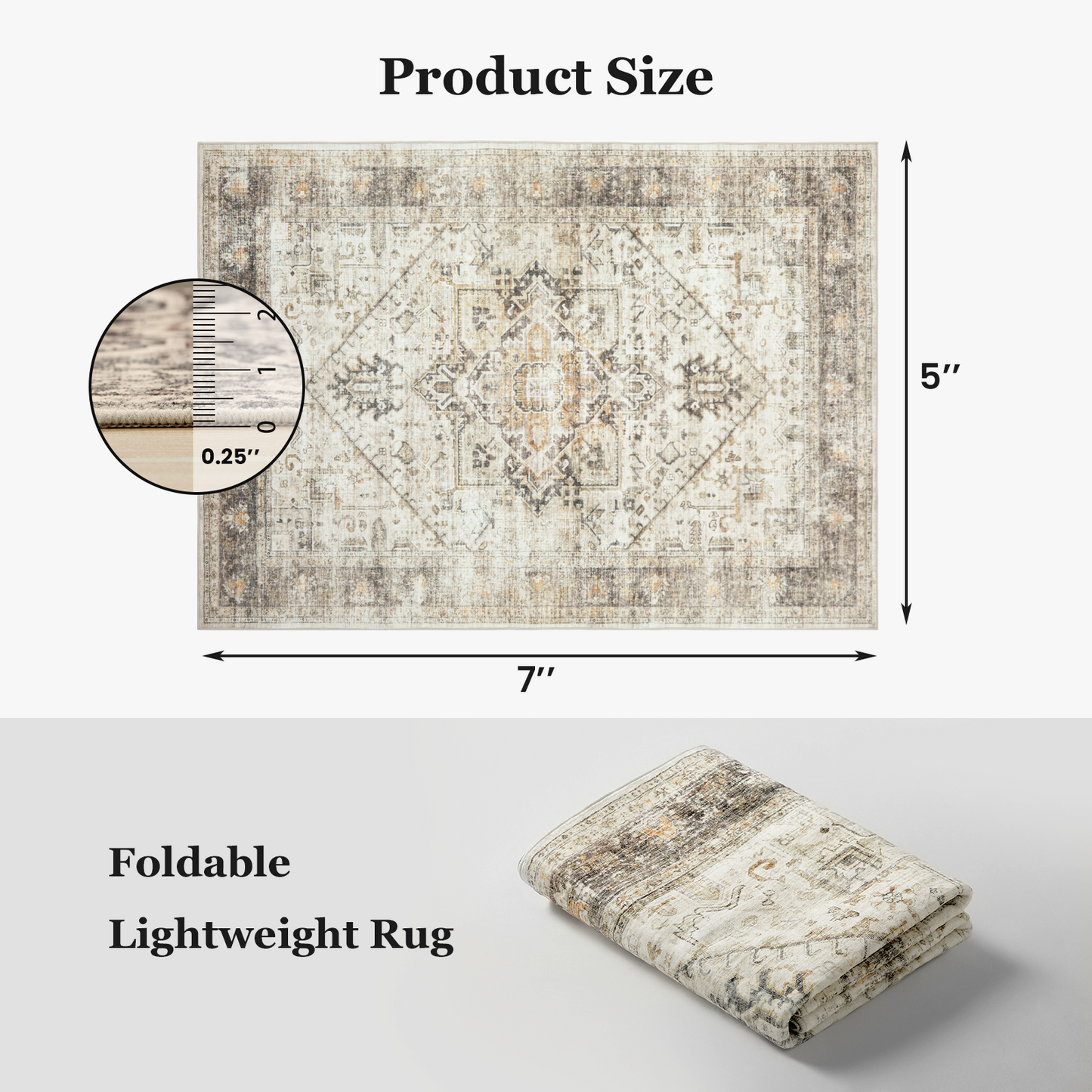 5'x7' Washable Area Rug with Non-Slip Backing for Living Room, Bedroom, Dining Room, Dorm, Office