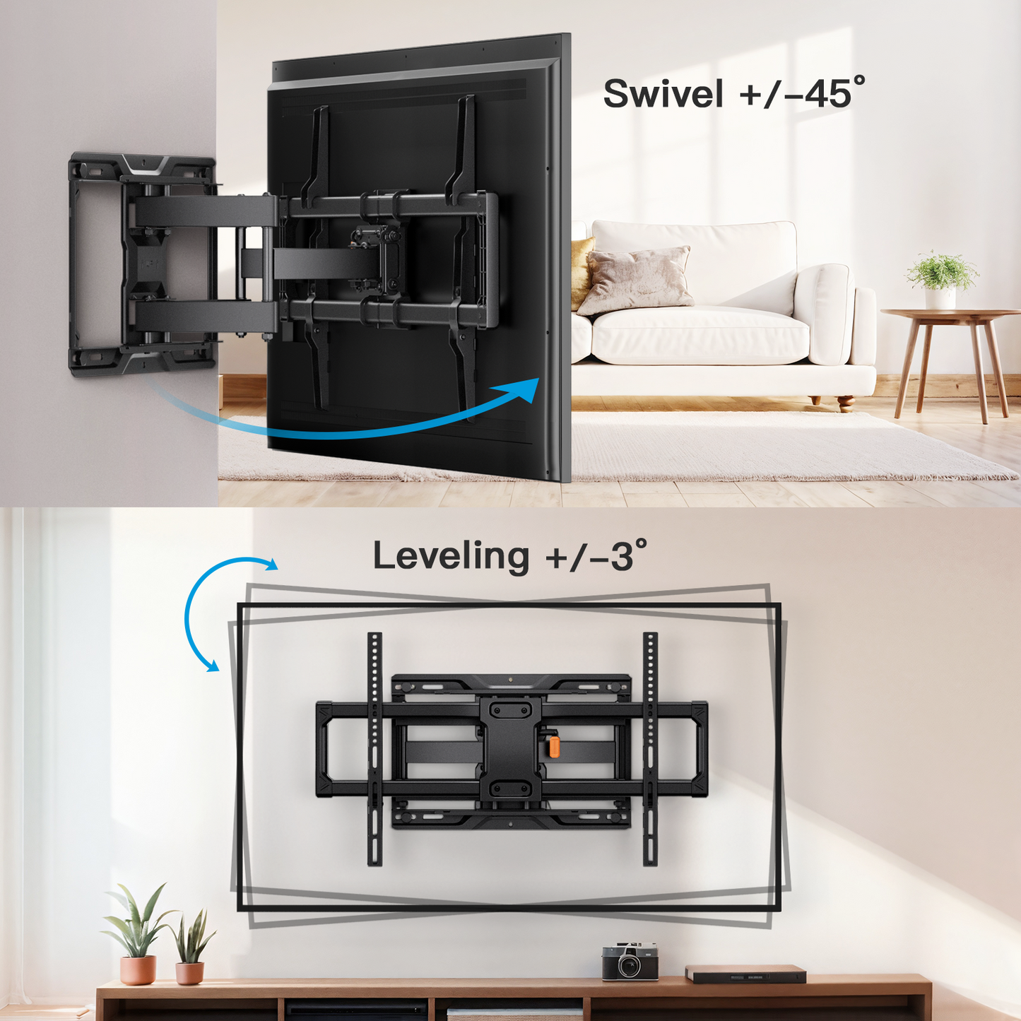 MountFTV Full Motion TV Wall Mount Bracket with Tool-Free Tilt for 37-90 inch TVs, Max 600x400mm, Holds up to 132 lbs
