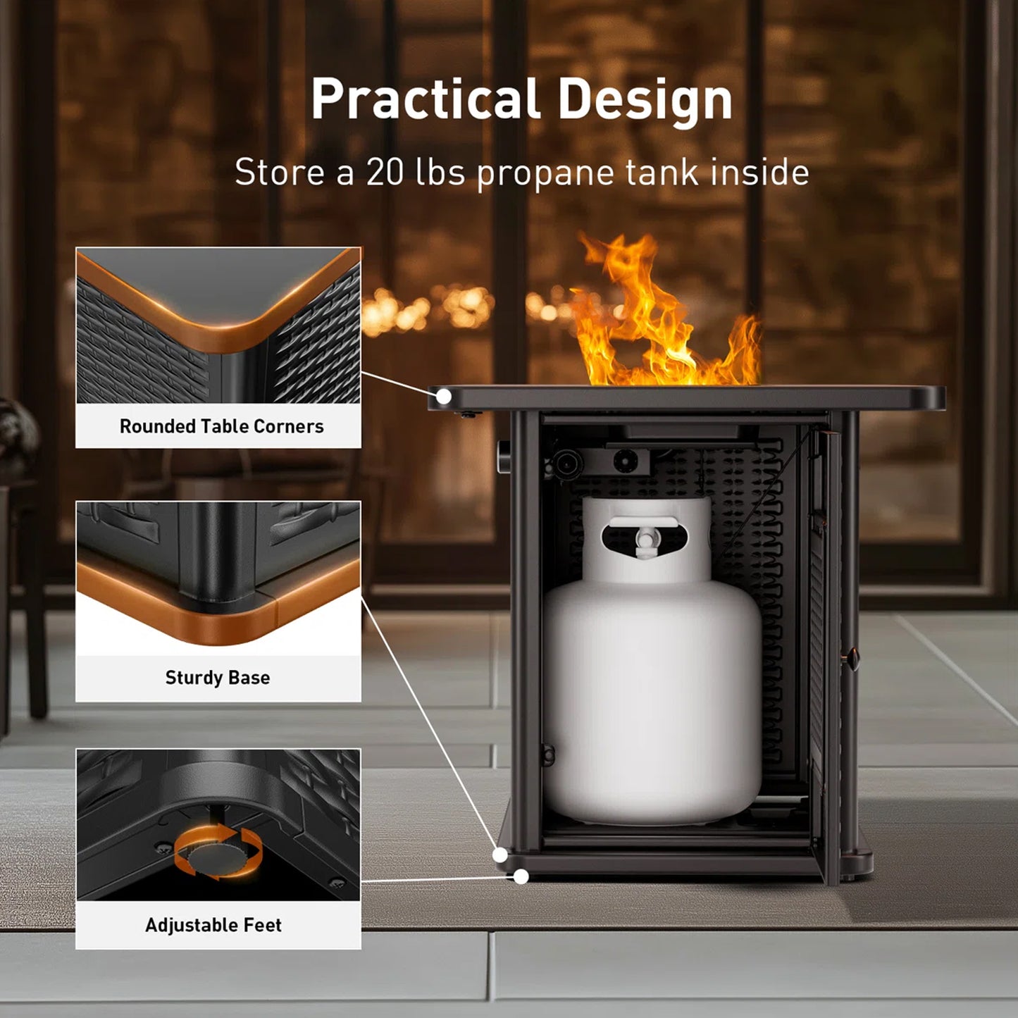 43" Propane Fire Pit Table - 60,000 BTU Gas Fire Pit with 2 Cup Holders, Waterproof Cover & Lava Rocks for Garden, Deck, Backyard