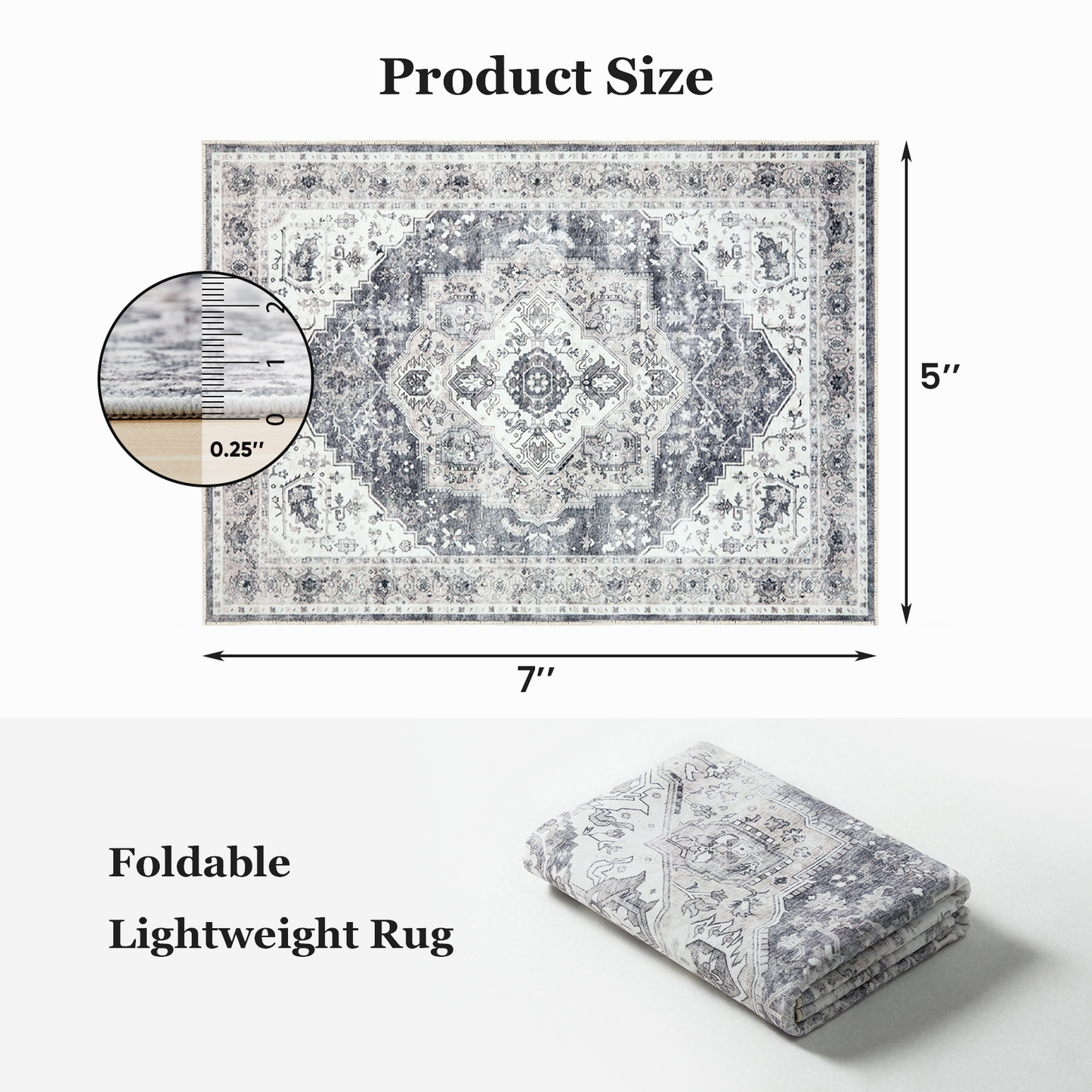5'x7' Washable Area Rug with Non-Slip Backing for Living Room, Bedroom, Dining Room, Dorm, Office