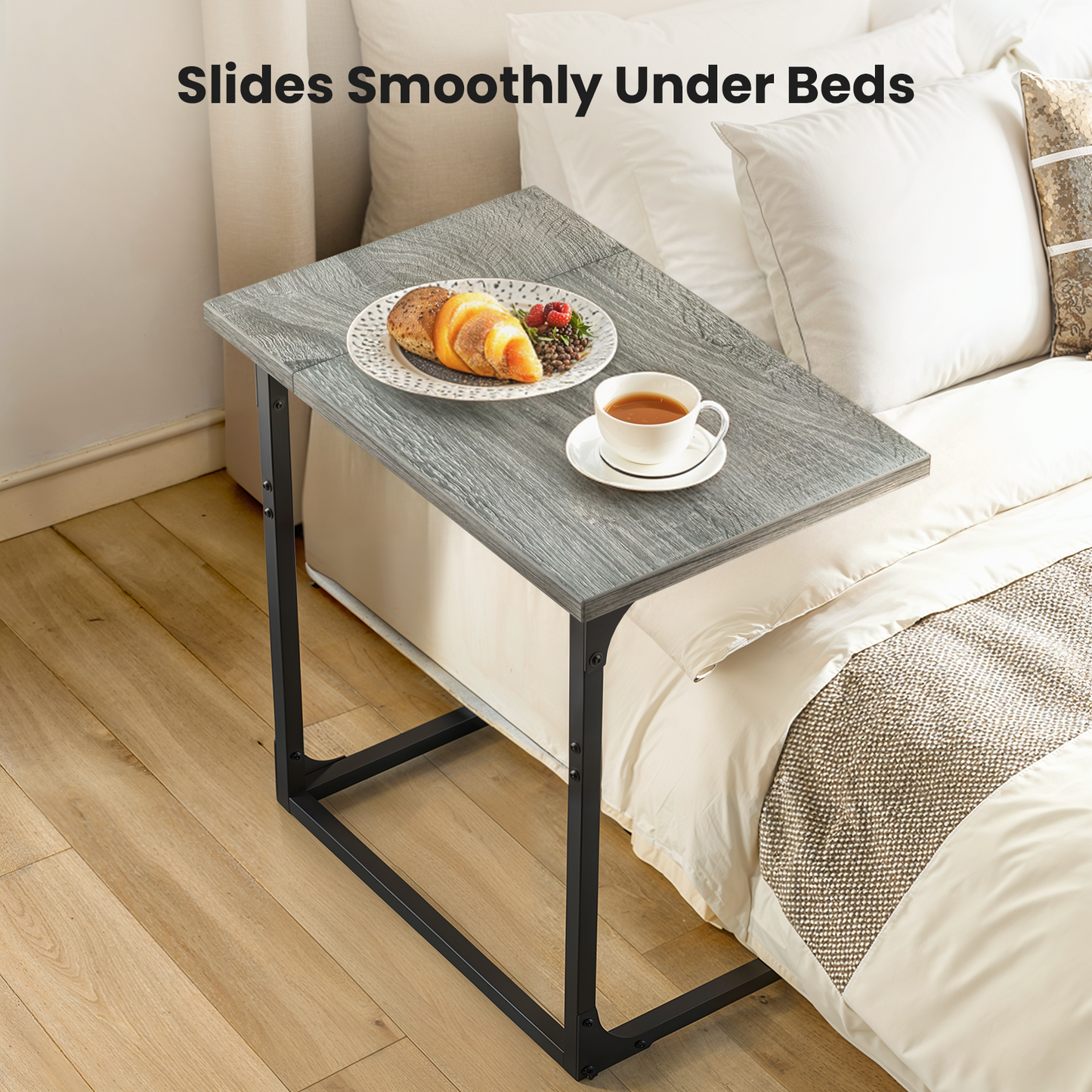 C Shaped Metal Couch End Table Tray Table, Widened Side Table Sofa Table Nightstand for Bedroom, Living Room, 27"(H) x 21.1"(W) x 11.4"(D), Grey