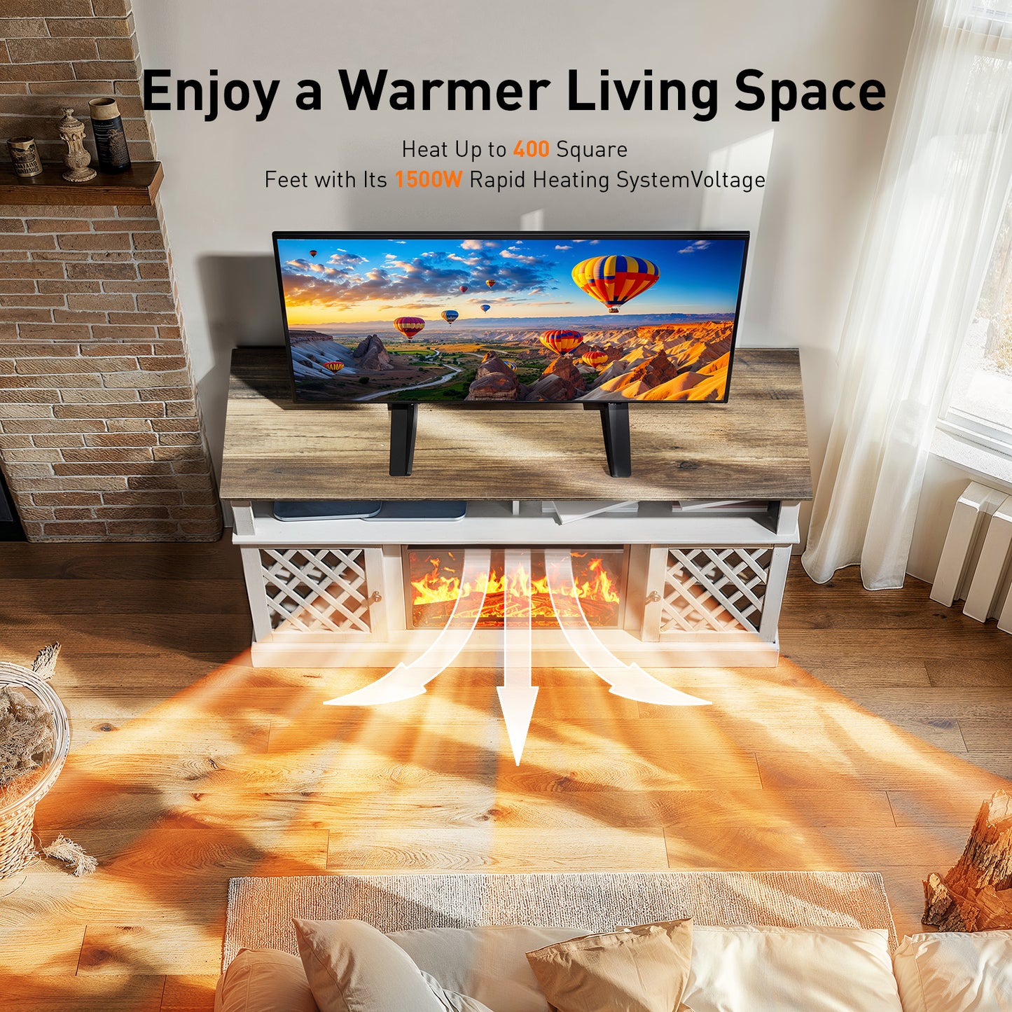 Electric Fireplace TV Stand with LED Lights for TVs up to 70", Entertainment center with fireplace for Living Room, Bedroom, White