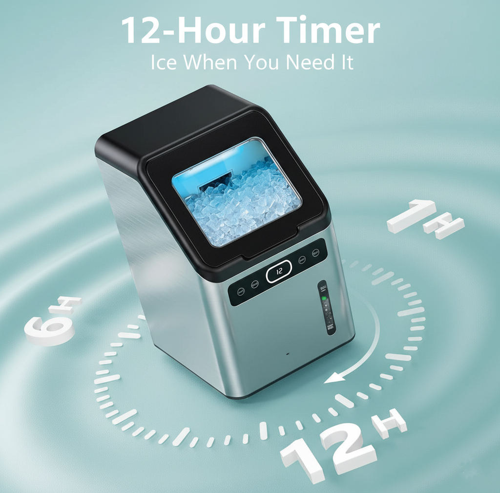 Philergo Nugget Ice Makers Countertop, 44lbs/24H with Self-Cleaning Function and Timer, Ice Maker Machine with Basket/Scoop for Home/Kitchen/Office, Stainless Steel