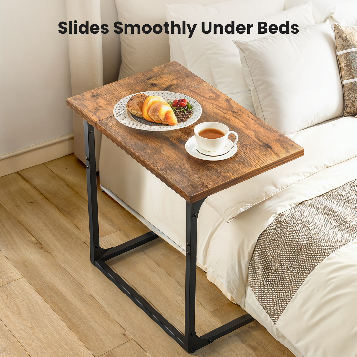 C Shaped End Sofa Table, Widened Vintage End Table Side Table for Living Room, Bedroom, 27"(H) x 21.1"(W) x 11.4"(D), Brown