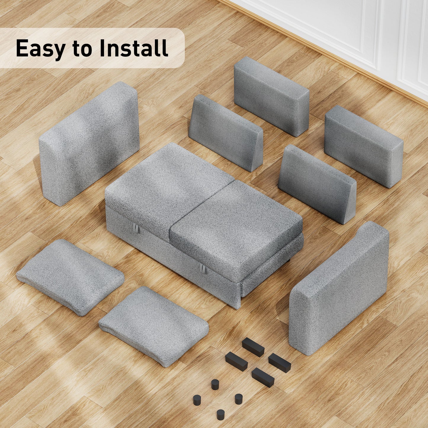 CHITOOMA 60'' Pull Out Sofa Bed Convertible Sleeper Couch with Charging Port, Upholstered Sectional Sofa with 2 Pillows, Reclining Sofas for Living Room, Light Gray