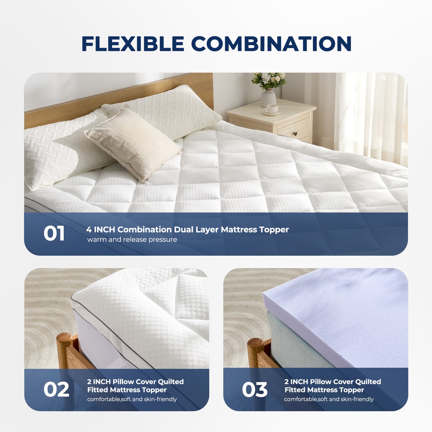 4 inch Dual Layer Memory Foam Mattress Topper Twin Size, 2 Inch Gel Memory Foam Plus 2 Inch PillowTop Mattress Pad, Soft Comfort Support