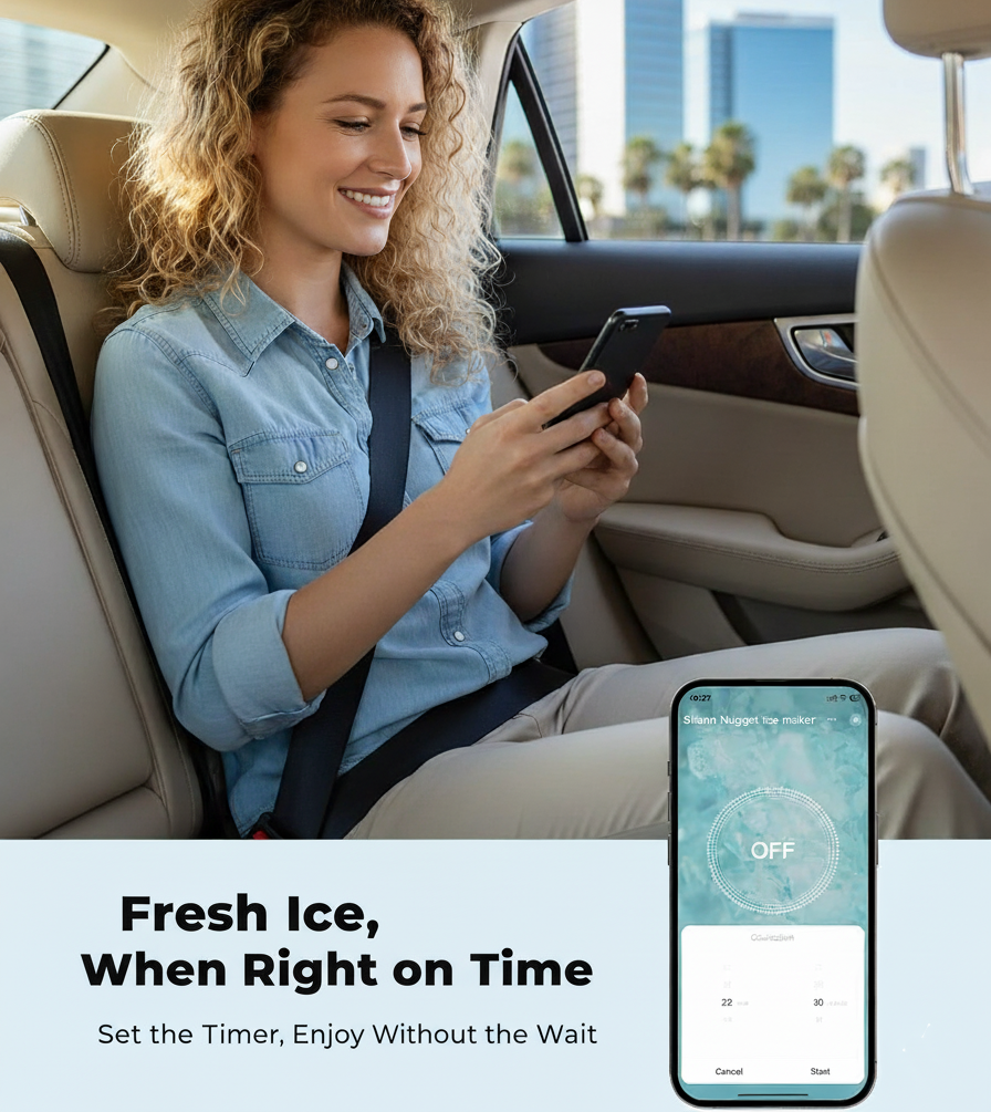 Philergo Nugget Ice Maker Countertop, 44Lbs/24H, Smart Ice Machine with APP Control, Self-Cleaning Pellet Ice Machine with Ice Scoop and Basket for Home/Kitchen/Office, Black