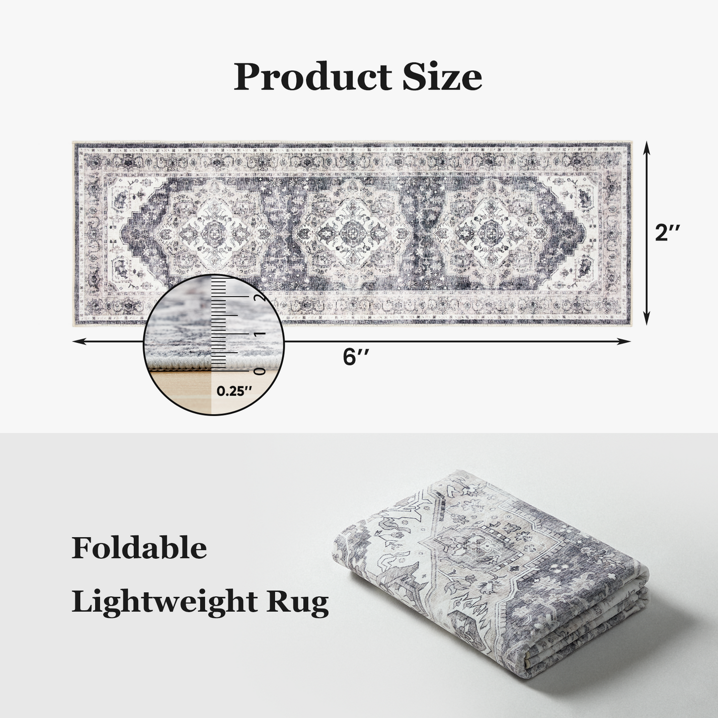 2'x6' Washable Runner Rug with Non-Slip Backing for Hallway, Kitchen, Entryway, Bedroom, Laundry, Bathroom