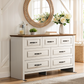 Farmhouse 7 Drawer Double Dresser for Bedroom, 47.2"W Contemporary Wood Chest of Drawer Storage Cabinet for Living Room, Hallway, Entryway, Nursery Room, White & Brown