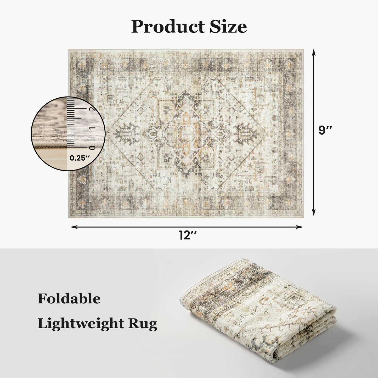 9'x12' Washable Area Rug with Non-Slip Backing for Living Room, Bedroom, Dining Room, Dorm, Office